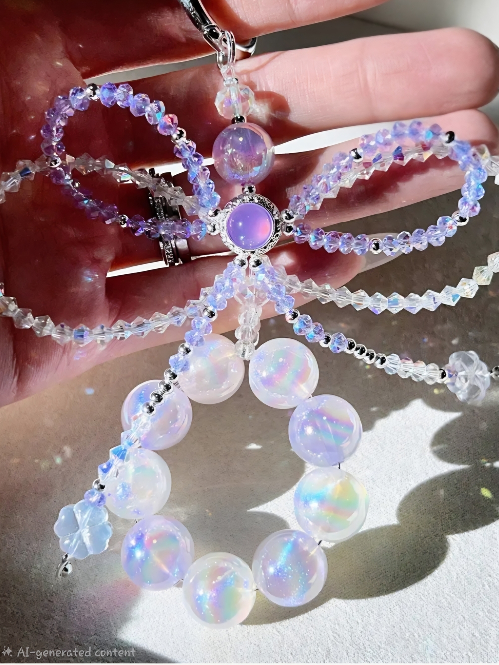 Lavender Opal Aura Beaded Pendant Necklace - Brand: